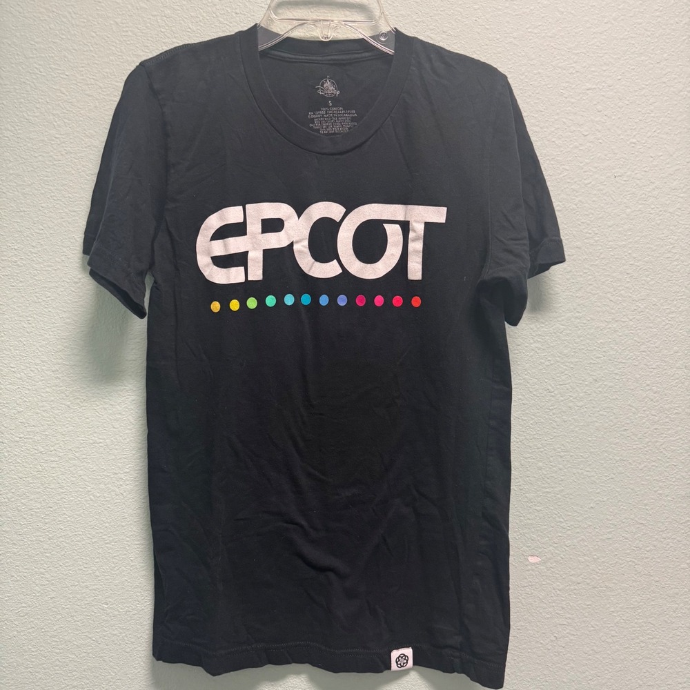 Disney Parks Epcot Graphic T-Shirt Black Rainbow Dots Cotton Small